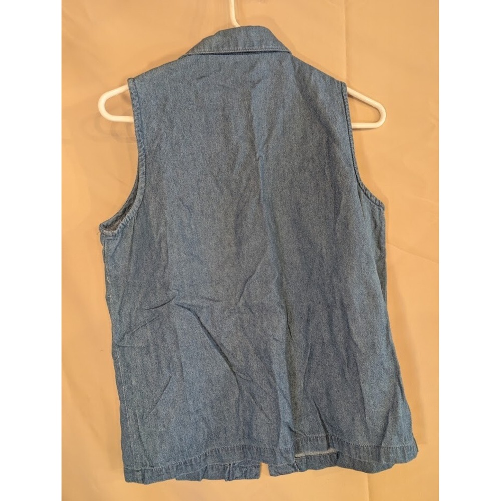 Vintage Temptations Denim Sleeveless Button-Up Shirt Floral‎ Embroidery M - Picture 2 of 3